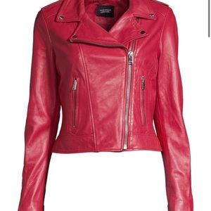 Lamarque Red Leather Biker Jacket, size L